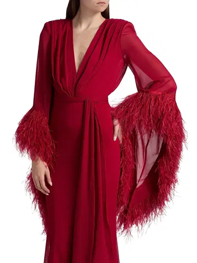 Bronx and Banco Women's Geisha V-Neck Feather Gown | Thumbnail 7
