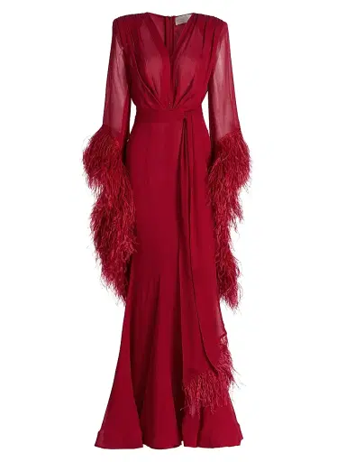 Bronx and Banco Women's Geisha V-Neck Feather Gown | Thumbnail 1