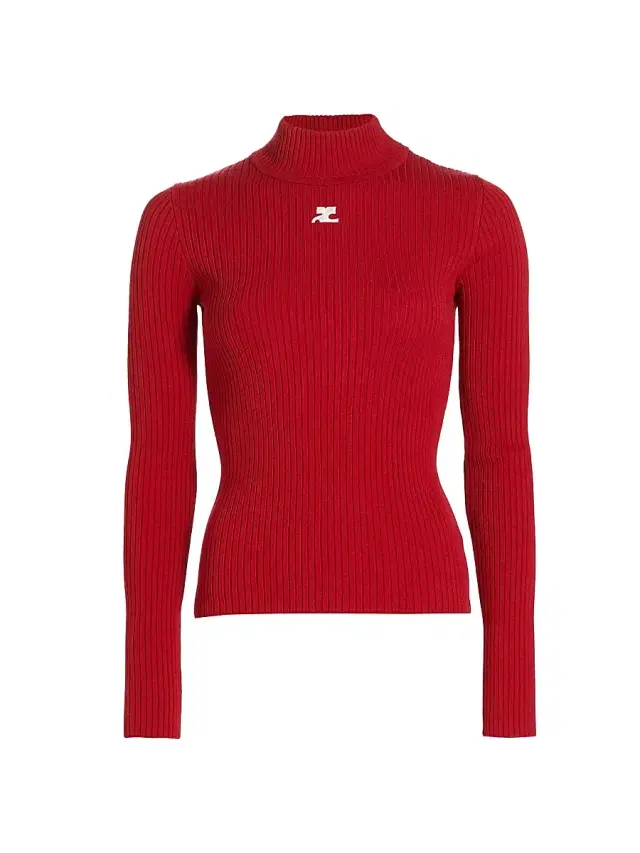 Courreges Women's Re-Edition Rib-Knit Turtleneck Top - Red
