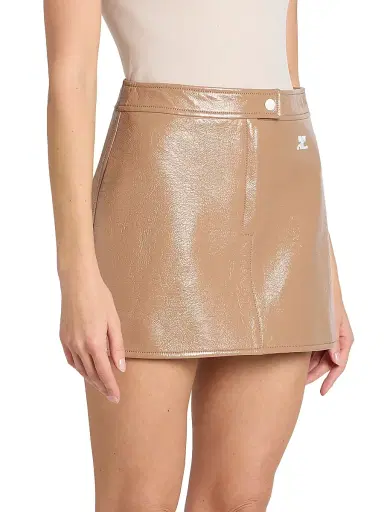 Courrèges Women's Reedition Cotton-Blend Vinyl A-Line Mini Skirt - Bronze | Thumbnail 4