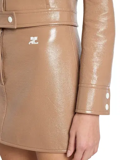 Courrèges Women's Reedition Cotton-Blend Vinyl A-Line Mini Skirt - Bronze | Thumbnail 6
