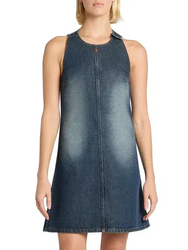 Courrèges Women's Logo Denim Mini Dress - Vintage Medium Blue | Thumbnail 3