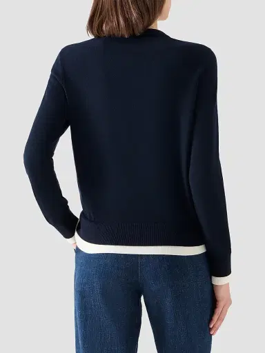 Akris punto Women's Layered Wool-Cashmere Sweater - Navy Cream - Size 16 | Thumbnail 3 Akris punto Women's Layered Wool-Cashmere Sweater - Navy Cream - Size 16 | Thumbnail 3
