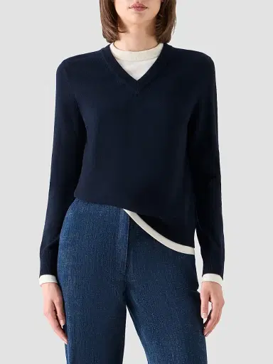 Akris punto Women's Layered Wool-Cashmere Sweater - Navy Cream - Size 16 | Thumbnail 4 Akris punto Women's Layered Wool-Cashmere Sweater - Navy Cream - Size 16 | Thumbnail 4