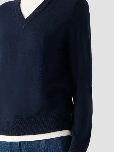Akris punto Women's Layered Wool-Cashmere Sweater - Navy Cream - Size 16 | Thumbnail 5 Akris punto Women's Layered Wool-Cashmere Sweater - Navy Cream - Size 16 | Thumbnail 5