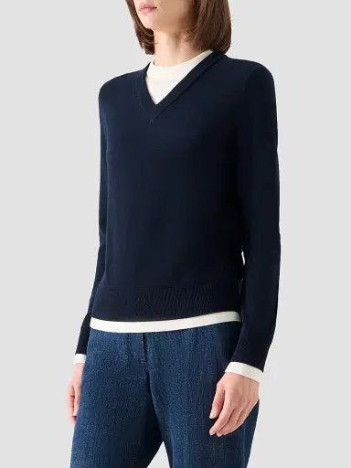 Akris punto Women's Layered Wool-Cashmere Sweater - Navy Cream - Size 16 | Thumbnail 6 Akris punto Women's Layered Wool-Cashmere Sweater - Navy Cream - Size 16 | Thumbnail 6