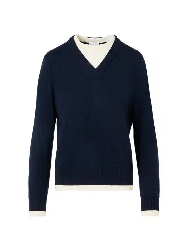 Akris punto Women's Layered Wool-Cashmere Sweater - Navy Cream - Size 16 | Thumbnail 1 Akris punto Women's Layered Wool-Cashmere Sweater - Navy Cream - Size 16 | Thumbnail 1