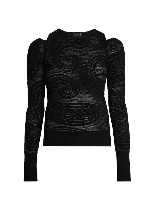 Etro Women's Paisley Cold-Shoulder Knit Top - Black