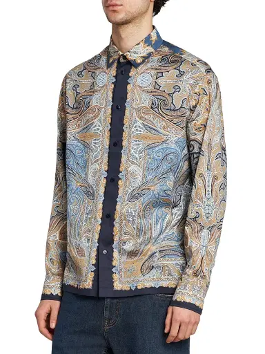 Etro Men's Paisley Button-Up Shirt - Printed Blue Base - Size XXL | Thumbnail 4 Etro Men's Paisley Button-Up Shirt - Printed Blue Base - Size XXL | Thumbnail 4
