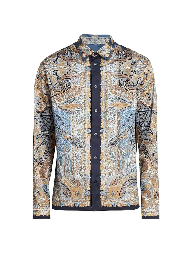 Etro Men's Paisley Button-Up Shirt - Printed Blue Base