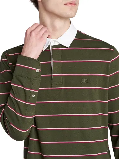 Etro Men's Striped Cotton Rugby Shirt - Rigato Fondo Verde | Thumbnail 6