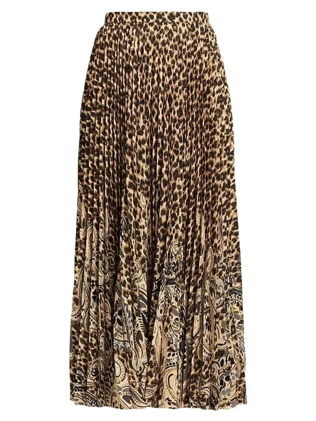 Etro Women's Pleated Leopard-Printed A-Line Midi Skirt - Printed Beige