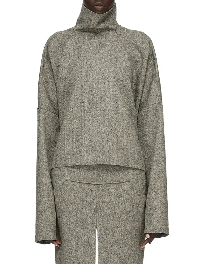 Rick Owens Women's Wool Oversized Funnel-Neck T-Shirt - Black Melange
