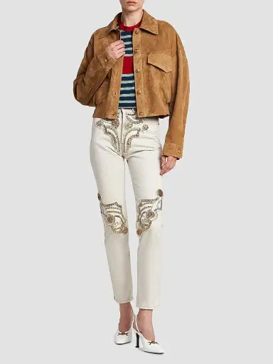 Versace Women's La Vacanza Suede Blouson Jacket | Thumbnail 2