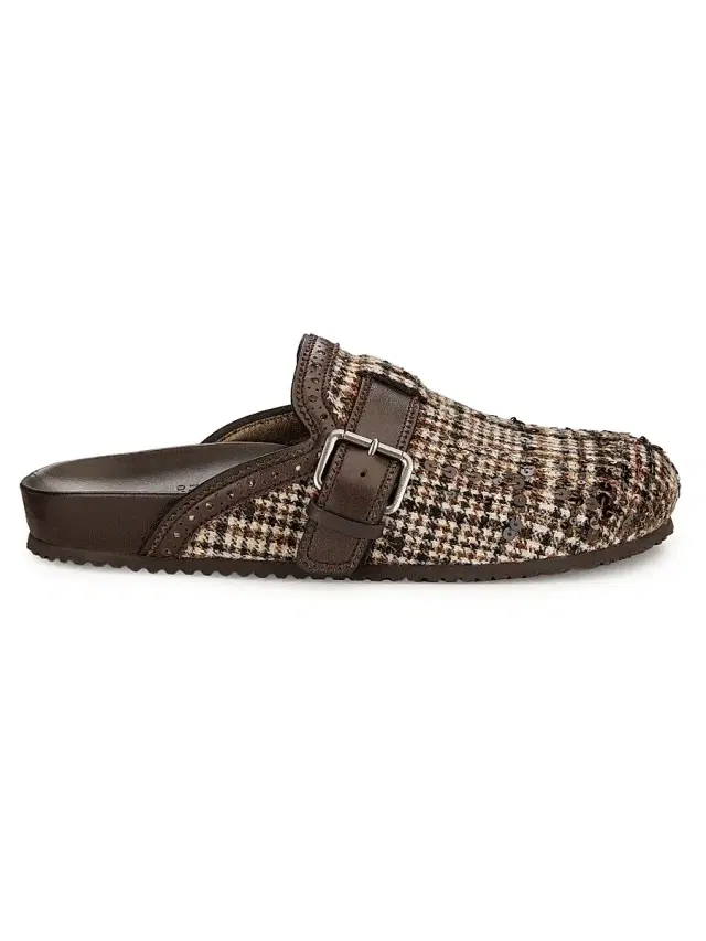 Brunello Cucinelli Women's Plaid Alpaca-Wool Blend Mules - Beige Tobacco
