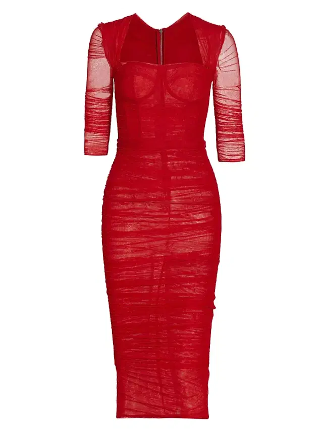 Dolce & Gabbana Women's Ruched Tulle Midi-Dress - Rosso Lampone