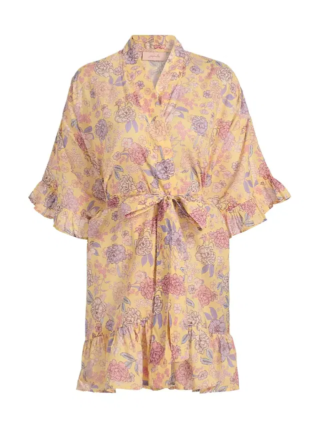 Papinelle Women's Karolina Floral Frill Robe - Golden Haze