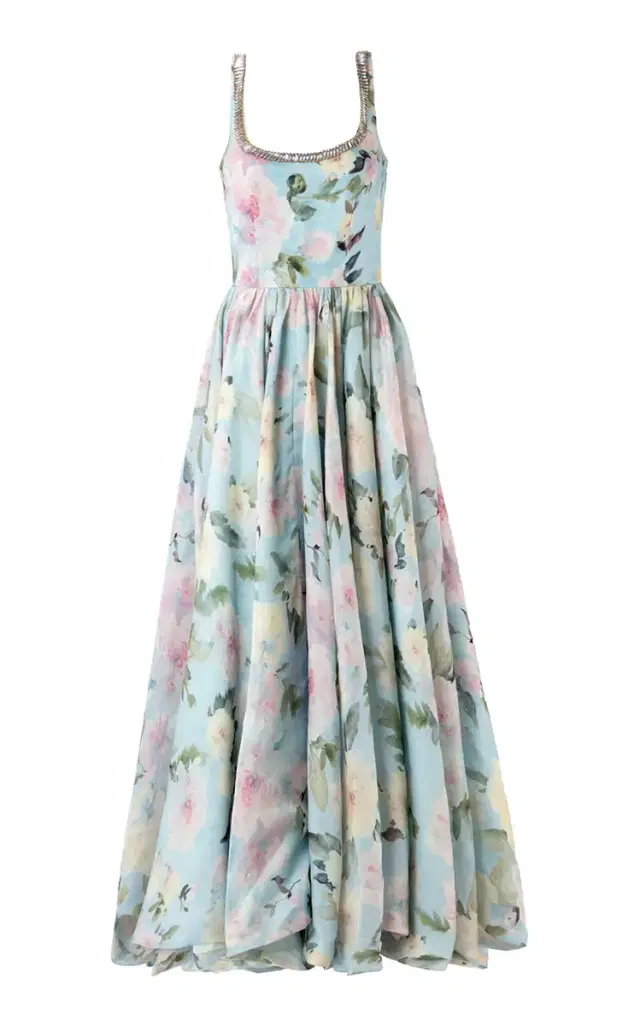 La Fuori Blue Botanica Haze Silk Maxi Dress
