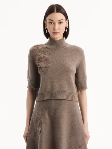Oscar de la Renta Hibiscus Embroidered Knit Pullover | Thumbnail 2 Oscar de la Renta Hibiscus Embroidered Knit Pullover | Thumbnail 2