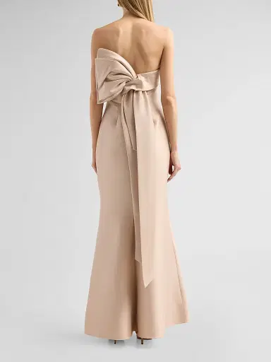 BADGLEY MISCHKA Women's Bow-Back Strapless Stretch-Mikado Gown - Gold - Size 16 | Thumbnail 3 BADGLEY MISCHKA Women's Bow-Back Strapless Stretch-Mikado Gown - Gold - Size 16 | Thumbnail 3