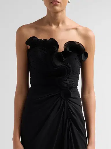 BADGLEY MISCHKA Women's Pleated Ruffle Chiffon Column Gown - Black - Size 4 | Thumbnail 5