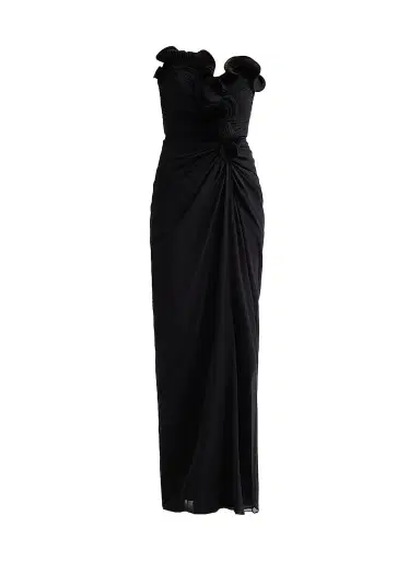 BADGLEY MISCHKA Women's Pleated Ruffle Chiffon Column Gown - Black - Size 4 | Thumbnail 1