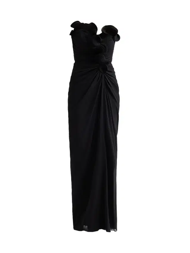 Badgley Mischka Women's Pleated Ruffle Chiffon Column Gown - Black