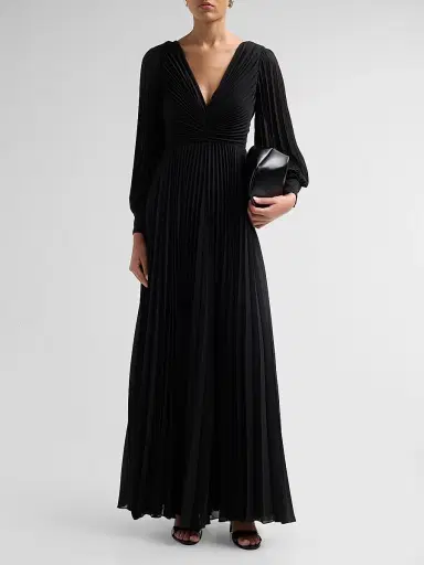 BADGLEY MISCHKA Women's Pleated Chiffon Long-Sleeve Gown | Thumbnail 2 BADGLEY MISCHKA Women's Pleated Chiffon Long-Sleeve Gown | Thumbnail 2