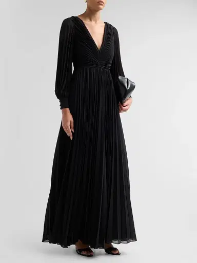 BADGLEY MISCHKA Women's Pleated Chiffon Long-Sleeve Gown | Thumbnail 4 BADGLEY MISCHKA Women's Pleated Chiffon Long-Sleeve Gown | Thumbnail 4