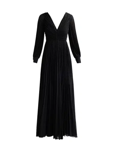 BADGLEY MISCHKA Women's Pleated Chiffon Long-Sleeve Gown | Thumbnail 1 BADGLEY MISCHKA Women's Pleated Chiffon Long-Sleeve Gown | Thumbnail 1