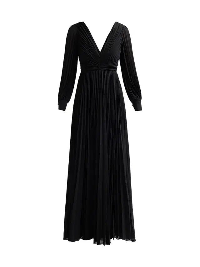 Badgley Mischka Women's Pleated Chiffon Long-Sleeve Gown - Black