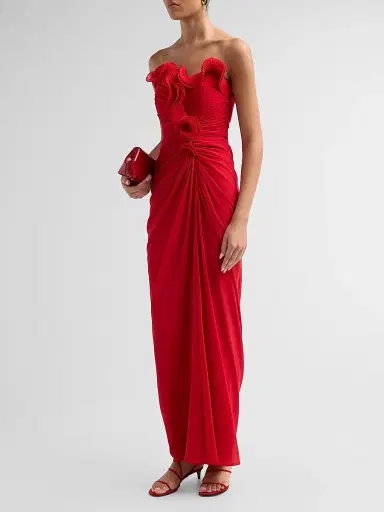 BADGLEY MISCHKA Women's Pleated Ruffle Chiffon Column Gown - Red - Size 14 | Thumbnail 4 BADGLEY MISCHKA Women's Pleated Ruffle Chiffon Column Gown - Red - Size 14 | Thumbnail 4
