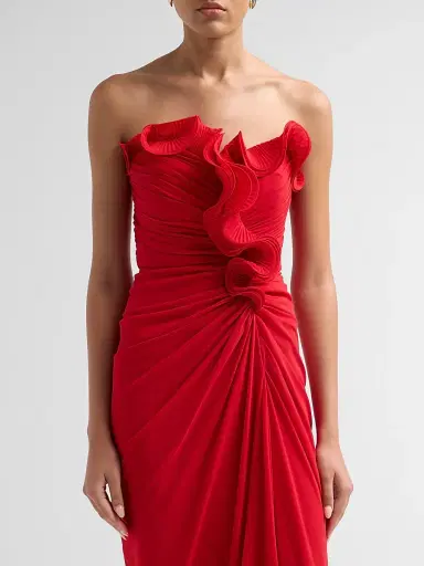 BADGLEY MISCHKA Women's Pleated Ruffle Chiffon Column Gown - Red - Size 14 | Thumbnail 5 BADGLEY MISCHKA Women's Pleated Ruffle Chiffon Column Gown - Red - Size 14 | Thumbnail 5