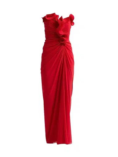 BADGLEY MISCHKA Women's Pleated Ruffle Chiffon Column Gown - Red - Size 14 | Thumbnail 1 BADGLEY MISCHKA Women's Pleated Ruffle Chiffon Column Gown - Red - Size 14 | Thumbnail 1
