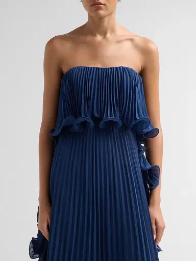 Badgley Mischka Women's Ruffle Pleated Chiffon Strapless Gown - Slate Blue | Thumbnail 5 Badgley Mischka Women's Ruffle Pleated Chiffon Strapless Gown - Slate Blue | Thumbnail 5