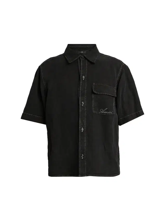 Amiri Men's Script Logo Linen-Blend Shirt - Black