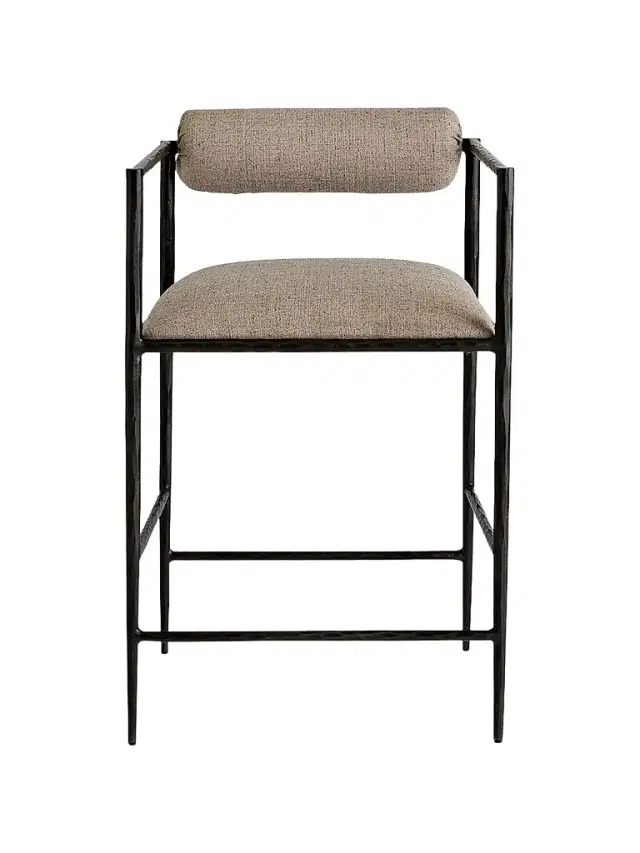 Arteriors Barbana Linen-Blend Upholstered Iron Counter Stool - Grey