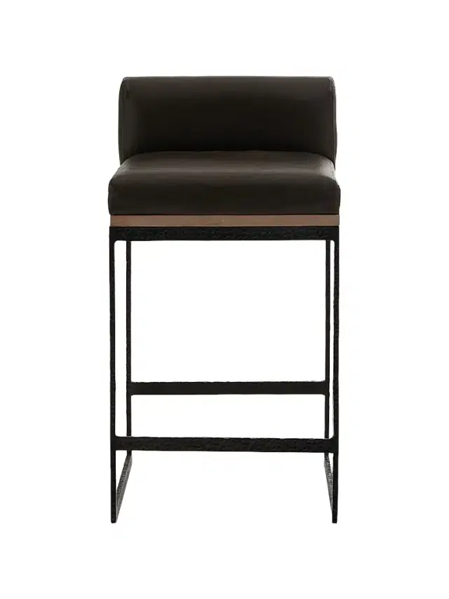 Arteriors Marmont Leather & Hammered Iron Modern Counter Stool - Gray