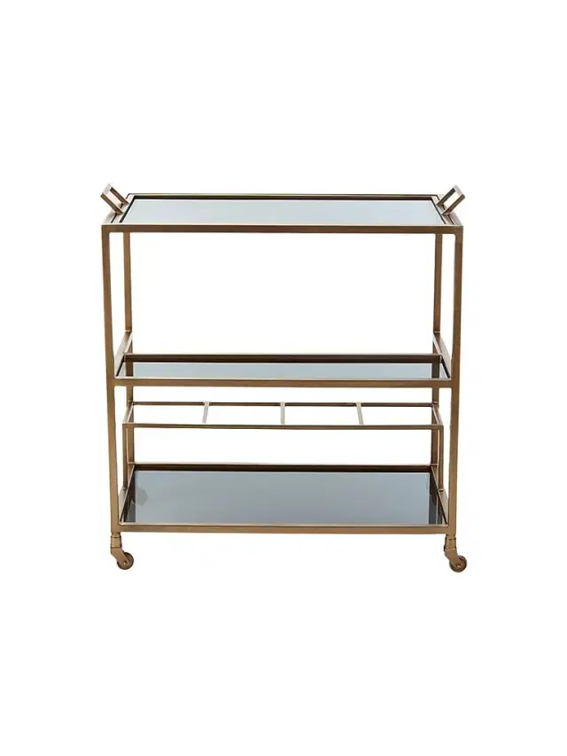 Arteriors Jak Iron & Glass Tiered Bar Cart - Bronze