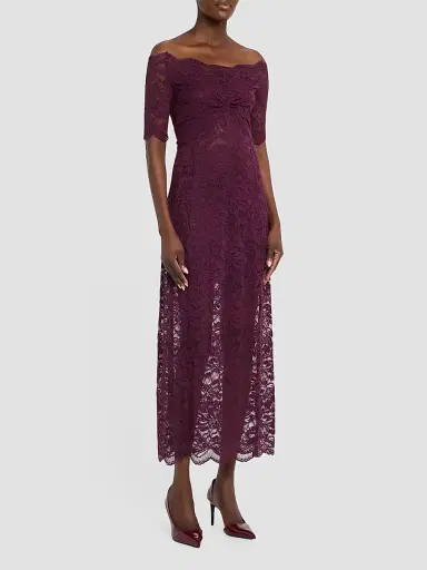 Rabanne Women's Lace Off-The-Shoulder Midi Dress | Thumbnail 4 Rabanne Women's Lace Off-The-Shoulder Midi Dress | Thumbnail 4