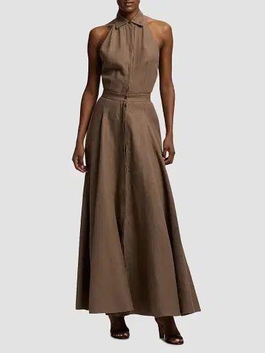 Ralph Lauren Collection Women's Sleeveless Linen Maxi Shirtdress - Portobello - Size 6 | Thumbnail 2
