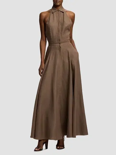 Ralph Lauren Collection Women's Sleeveless Linen Maxi Shirtdress - Portobello - Size 6 | Thumbnail 3