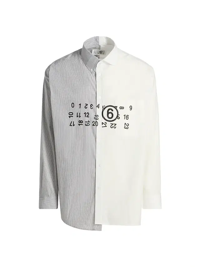 MM6 Maison Margiela Men's Numeric Cotton-Blend Asymmetric Shirt - Off White Grey