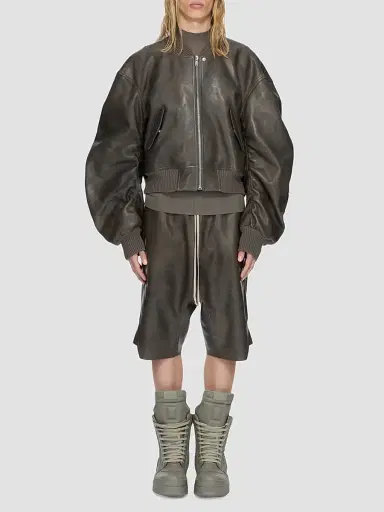 Rick Owens Men's Secchia Flight Leather Bomber Jacket - Washed Black - Size 44 | Thumbnail 2
