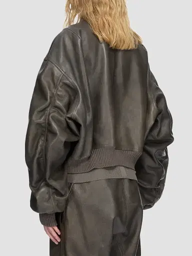 Rick Owens Men's Secchia Flight Leather Bomber Jacket - Washed Black - Size 44 | Thumbnail 3