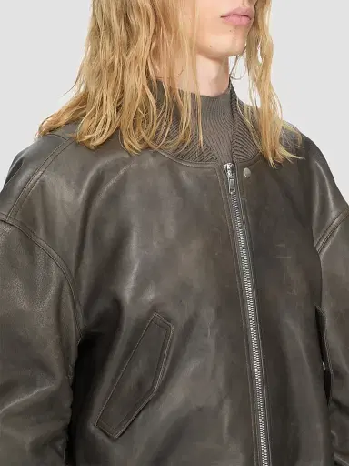 Rick Owens Men's Secchia Flight Leather Bomber Jacket - Washed Black - Size 44 | Thumbnail 4