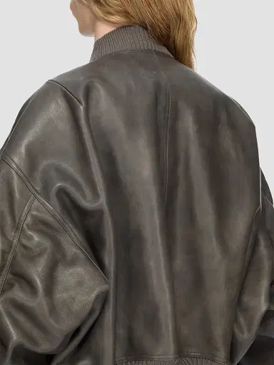 Rick Owens Men's Secchia Flight Leather Bomber Jacket - Washed Black - Size 44 | Thumbnail 5