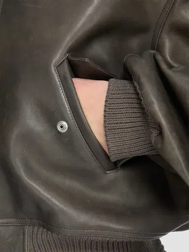 Rick Owens Men's Secchia Flight Leather Bomber Jacket - Washed Black - Size 44 | Thumbnail 6