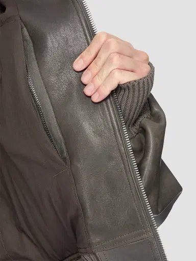 Rick Owens Men's Secchia Flight Leather Bomber Jacket - Washed Black - Size 44 | Thumbnail 7