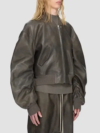 Rick Owens Men's Secchia Flight Leather Bomber Jacket - Washed Black - Size 44 | Thumbnail 8